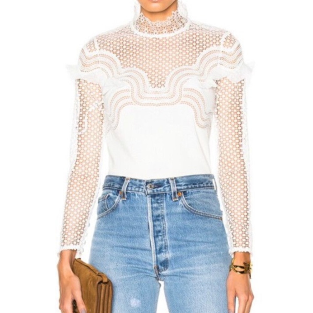 Self-Portrait Ivory Lace Long Sleeve Blouse